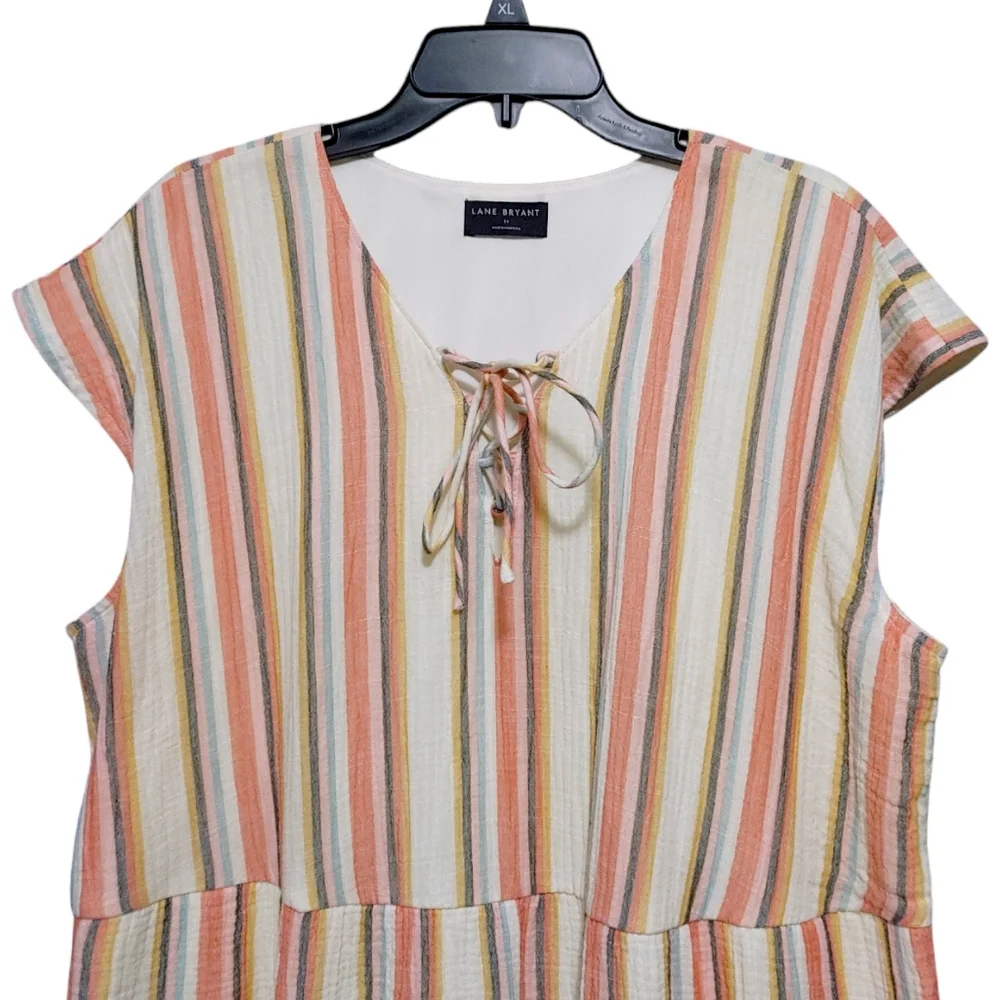 Lane Bryant Colorful Striped Lace-Up Neck Swing Dress Women's Plus Size 16 - Picture 5 of 10